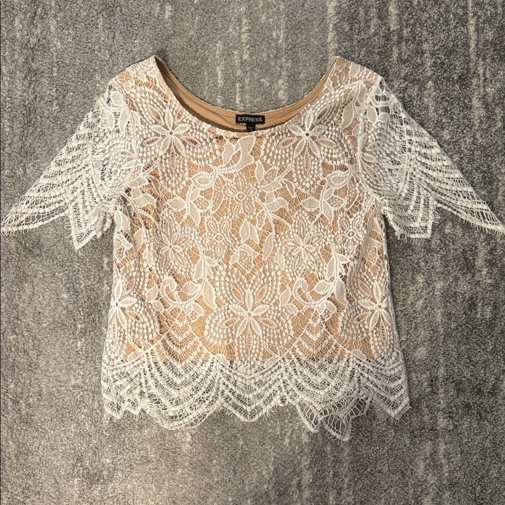 Express Nude and White Lace Blouse